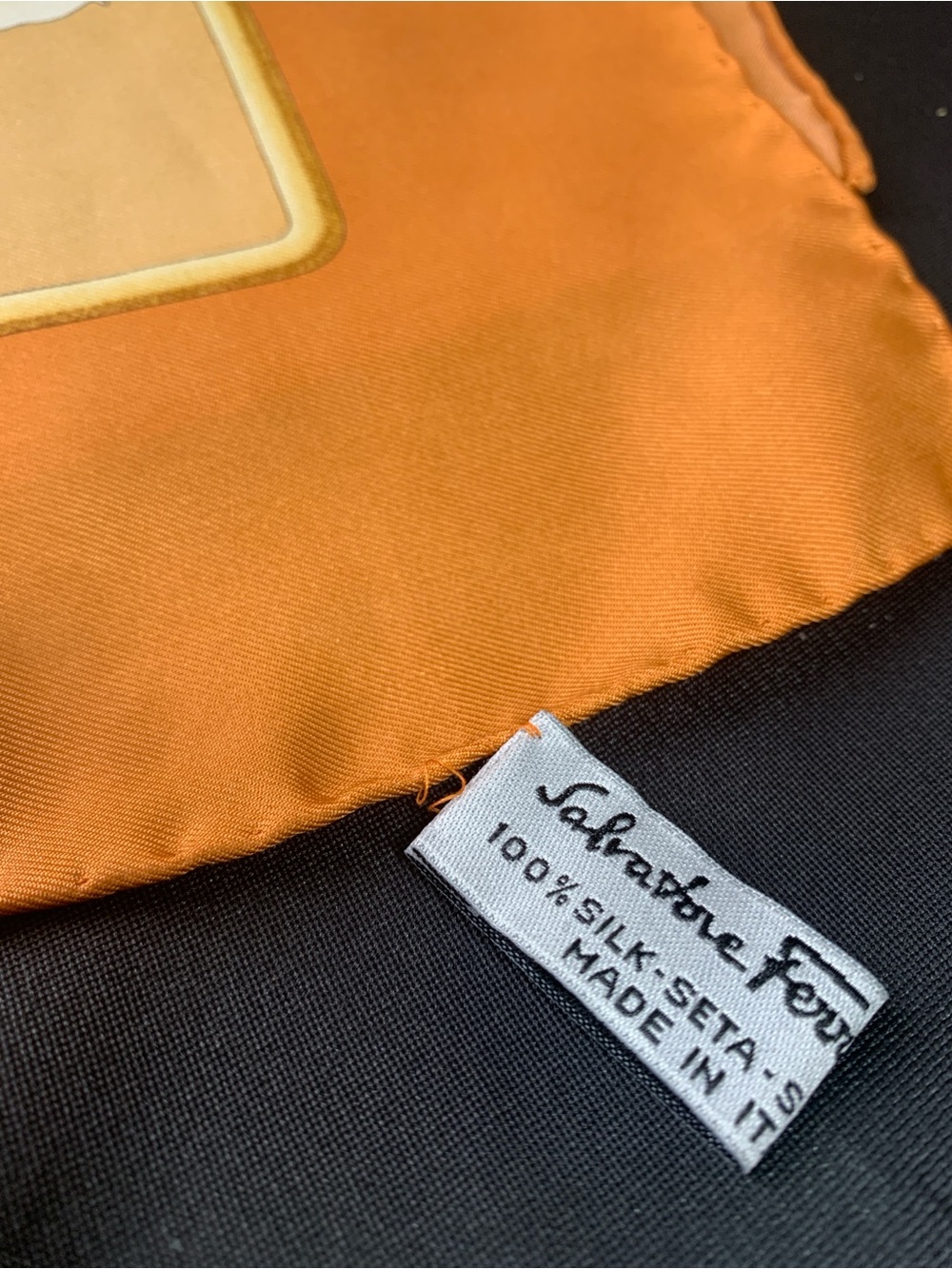 Salvatore Ferragamo Orange Silk Scarf with Branded Care Tag